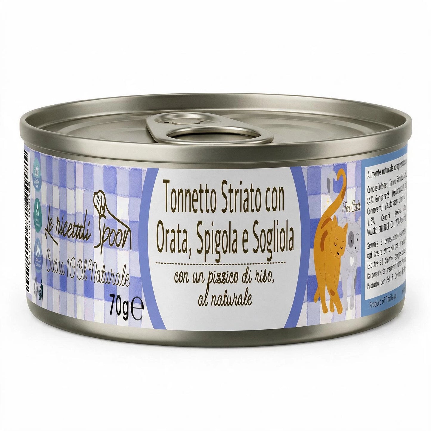 Le Ricette Semplici | Umido Naturale | Tonnetto Striato con Orata, Spigola e Sogliola, acqua di cottura ed un pizzico di riso, cotti al vapore in lattina 70 g
