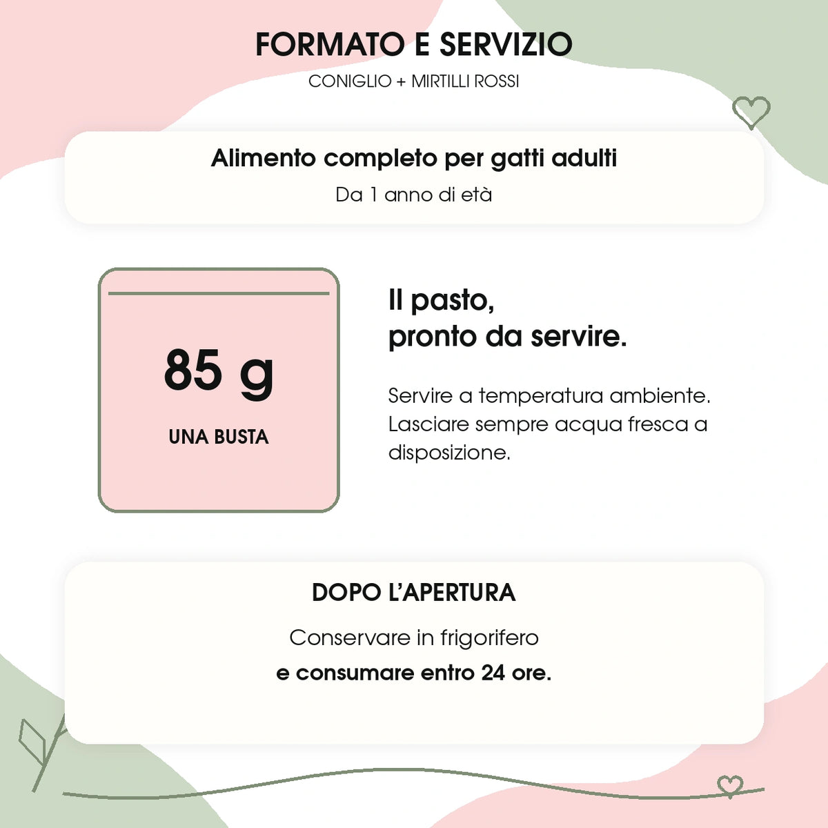 Formato, servizio e conservazione — umido completo coniglio e mirtilli rossi