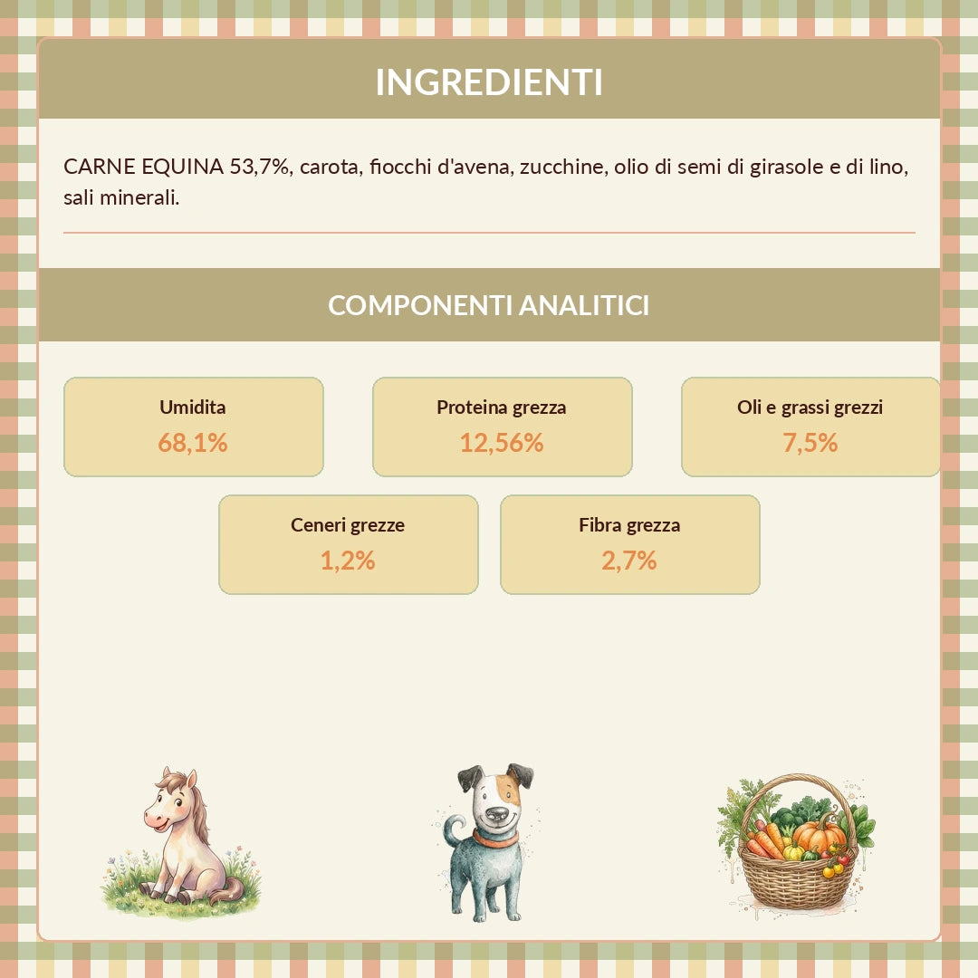 La BARF in Busta — Cavallo Fresco con Carote e Zucchine | Alimento completo per Cane adulto