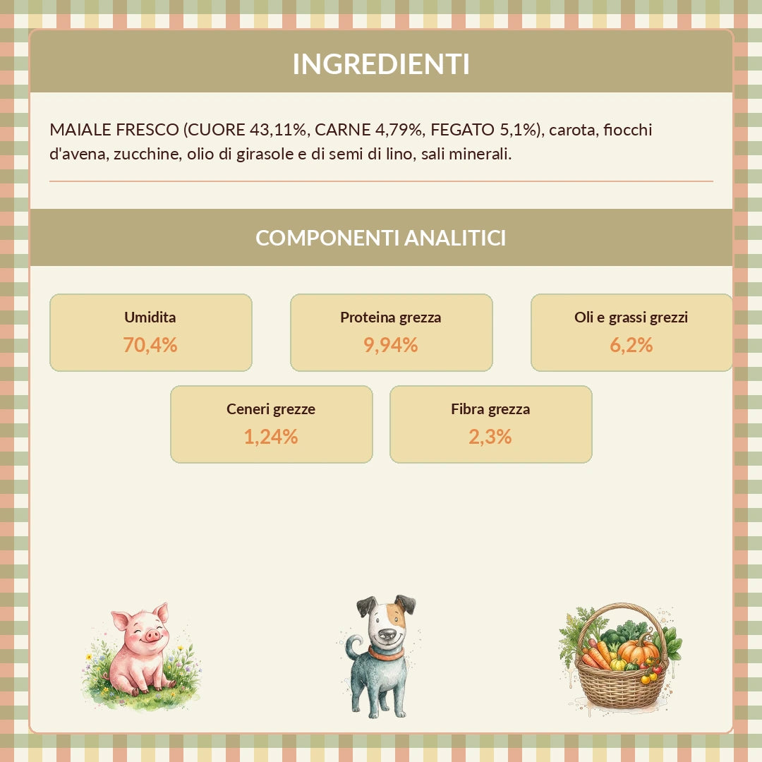 La BARF in Busta — Maiale Fresco con Carote e Zucchine | Alimento completo per Cane adulto
