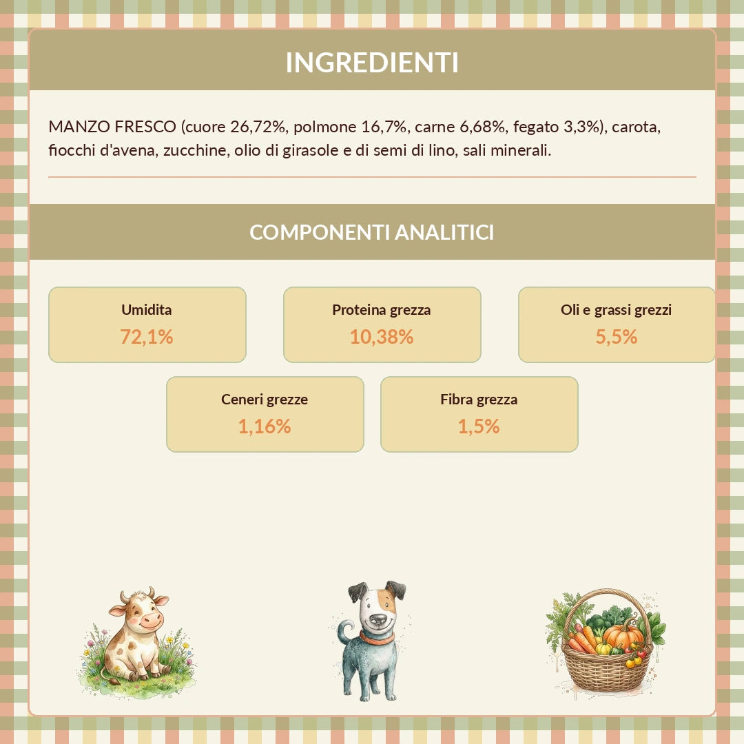 La BARF in Busta — Manzo Fresco con Carote e Zucchine | Alimento completo per Cane adulto