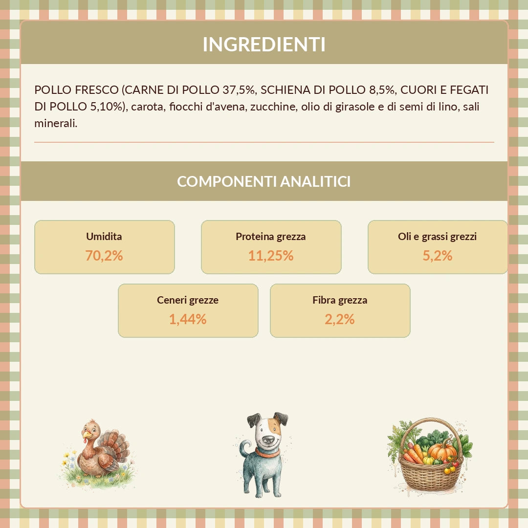 La BARF in Busta — Pollo Fresco con Carote e Zucchine | Alimento completo per Cane adulto