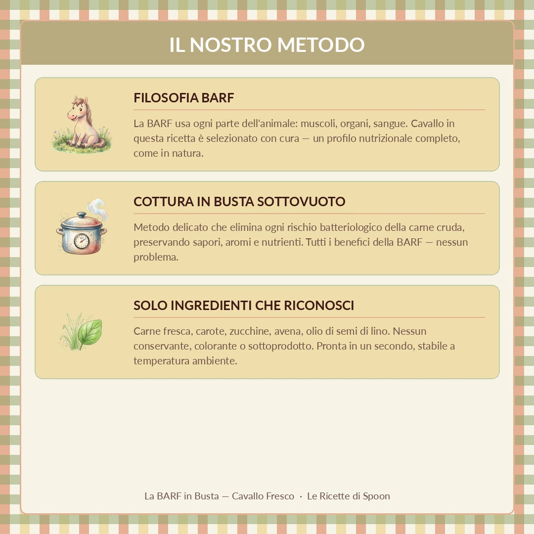 La BARF in Busta — Cavallo Fresco con Carote e Zucchine | Alimento completo per Cane adulto