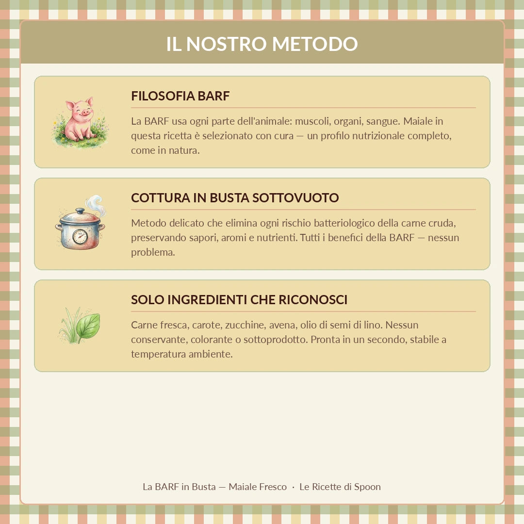 La BARF in Busta — Maiale Fresco con Carote e Zucchine | Alimento completo per Cane adulto