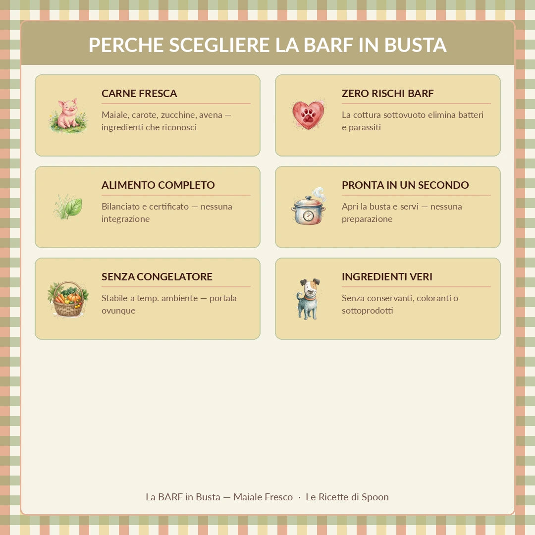 La BARF in Busta — Maiale Fresco con Carote e Zucchine | Alimento completo per Cane adulto