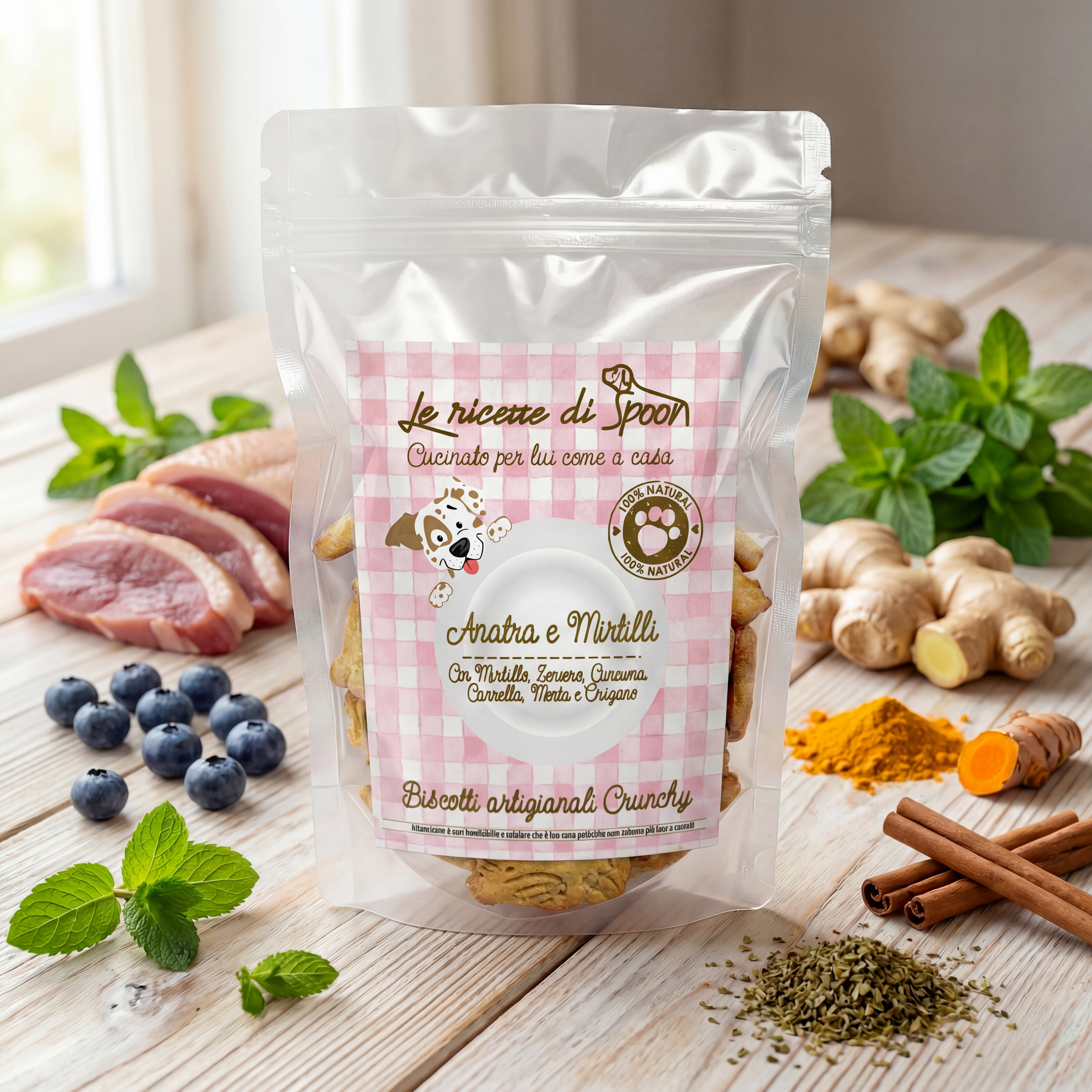 Deliziosi biscotti per cane artigianali Superfood Anatra e Mirtilli 200 gr