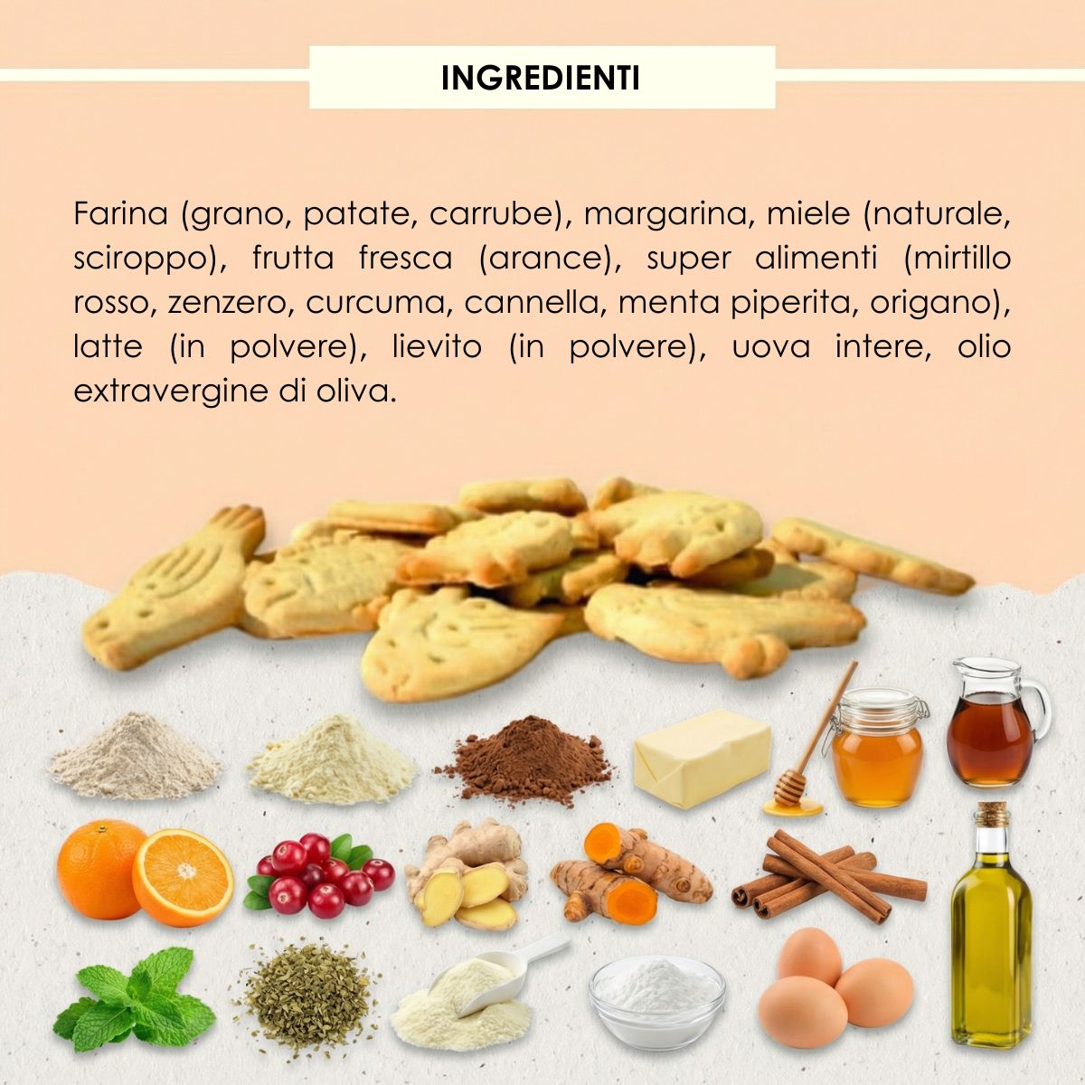 Deliziosi biscotti per cane artigianali Superfood all'arancia e carruba 200 gr