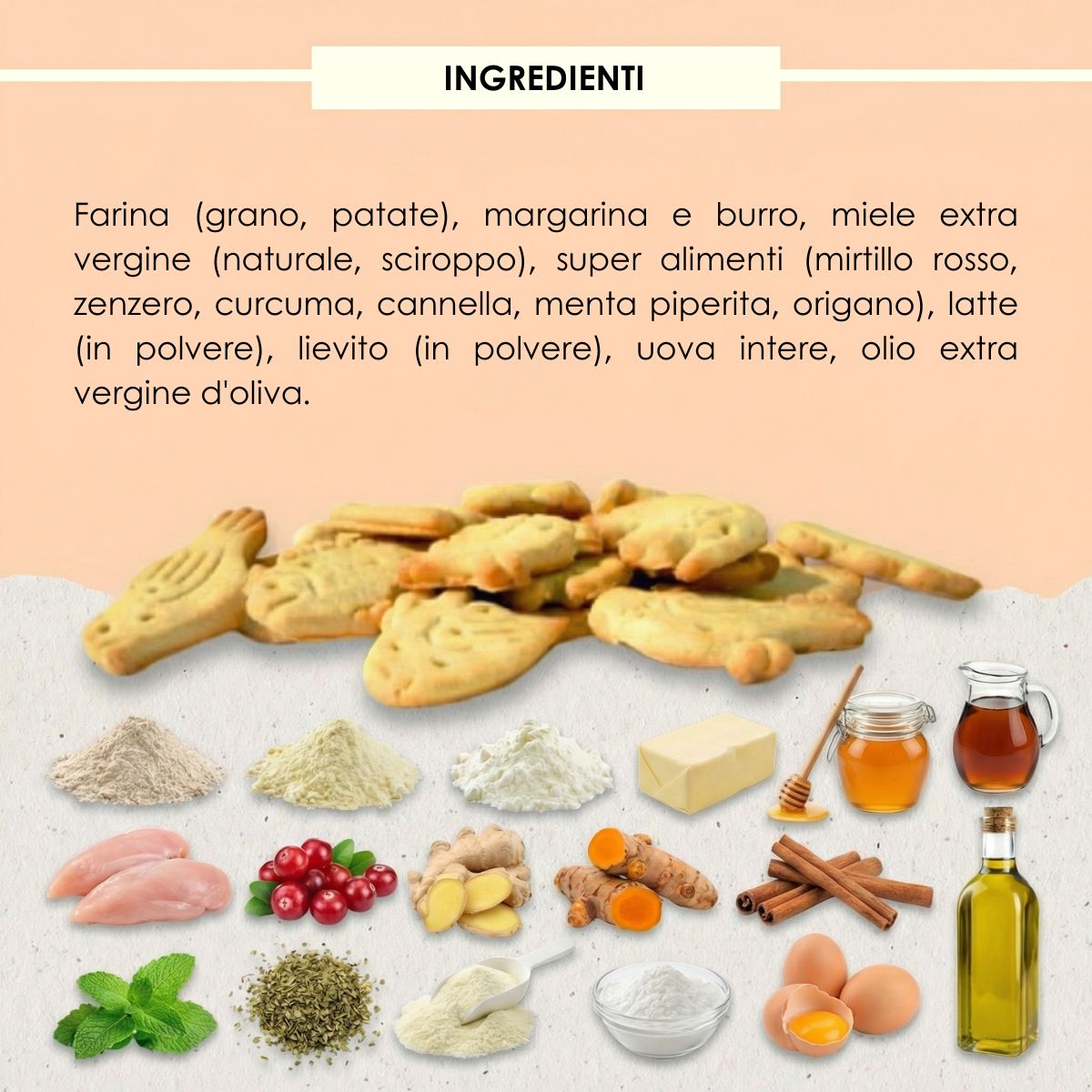 Deliziosi biscotti per cane artigianali Superfood al Pollo e Zenzero 200 gr