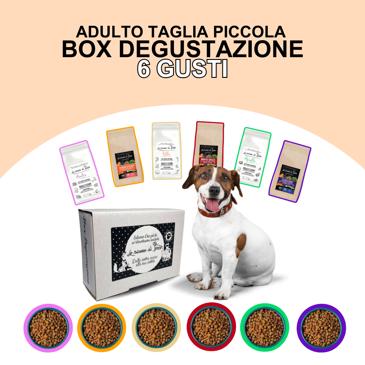 Box Degustazione Crocchette Cane Adulto taglia piccola - 6 pacchetti da 100 gr