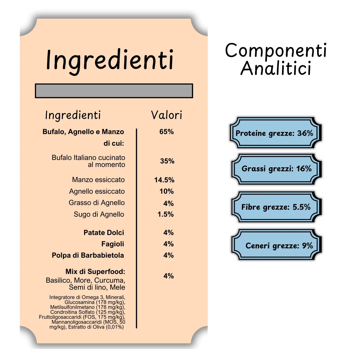 Bufalo Italiano con Basilico, More, Curcuma, Semi di Lino e Mela - Crocchette Cane Adulto Taglia Media/Grande Superproteiche Grain Free (65% Carne Human Grade)