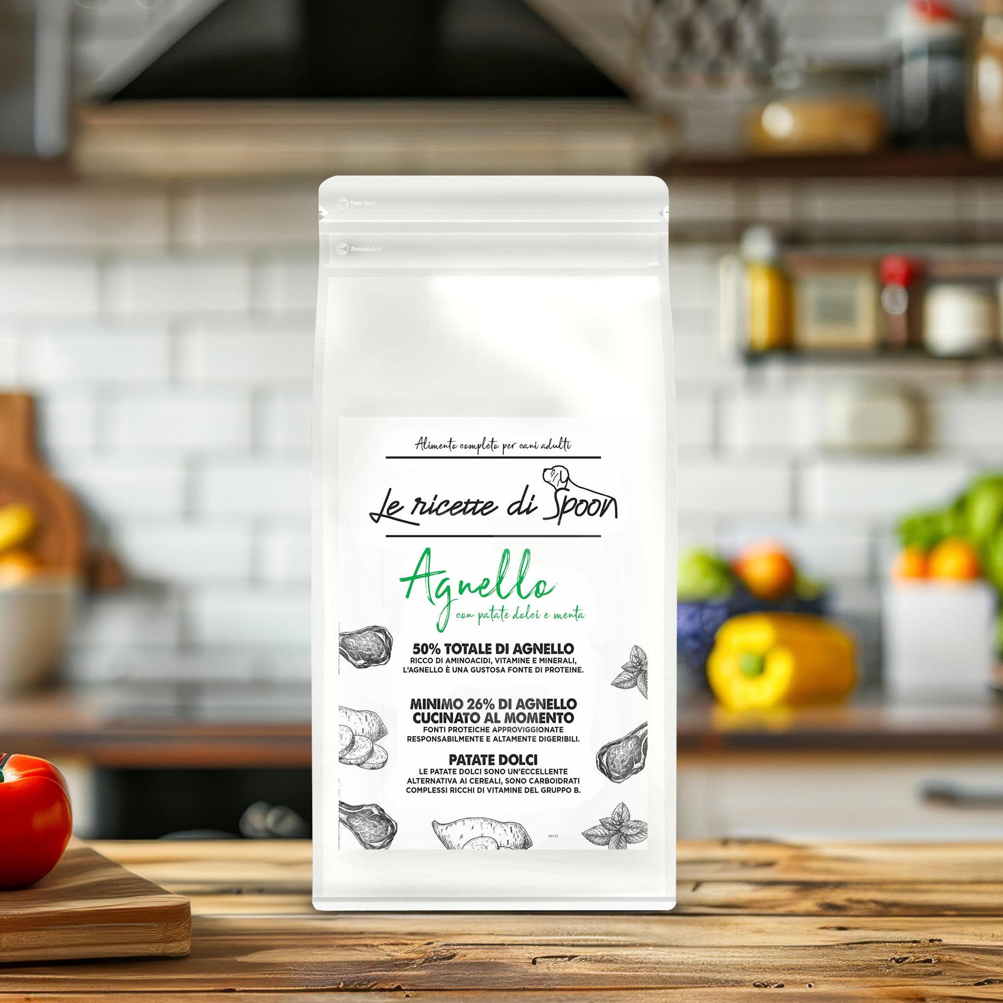 Monoproteico Agnello Allevato al Pascolo con Patate Dolci e Menta - Crocchette Cane Adulto di Taglia Media/Grande Grain Free (50% Carne Human Grade)