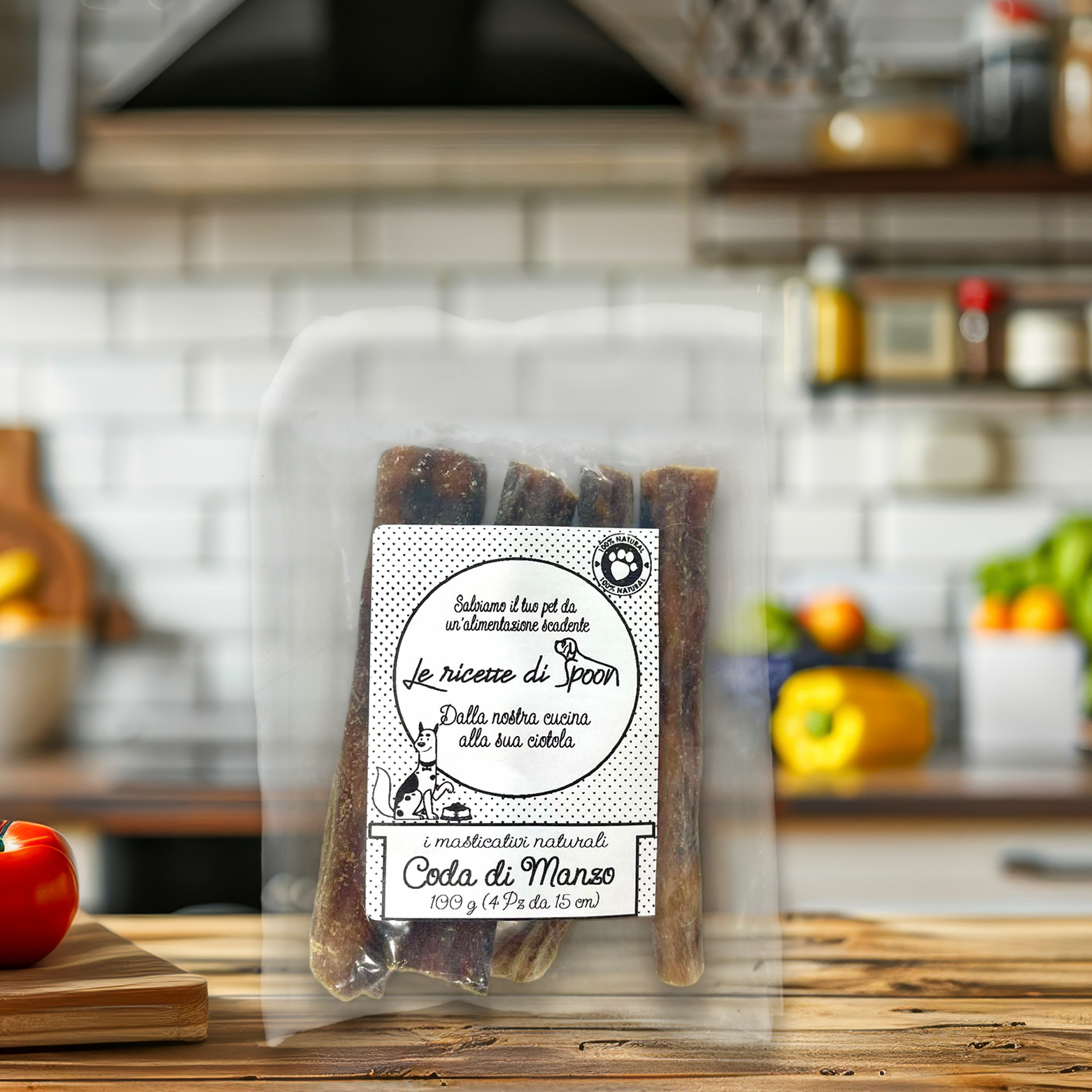 Snack funzionale Naturale per Cani: Coda di Manzo essiccata al naturale 100 g (4 Pz da 15cm)