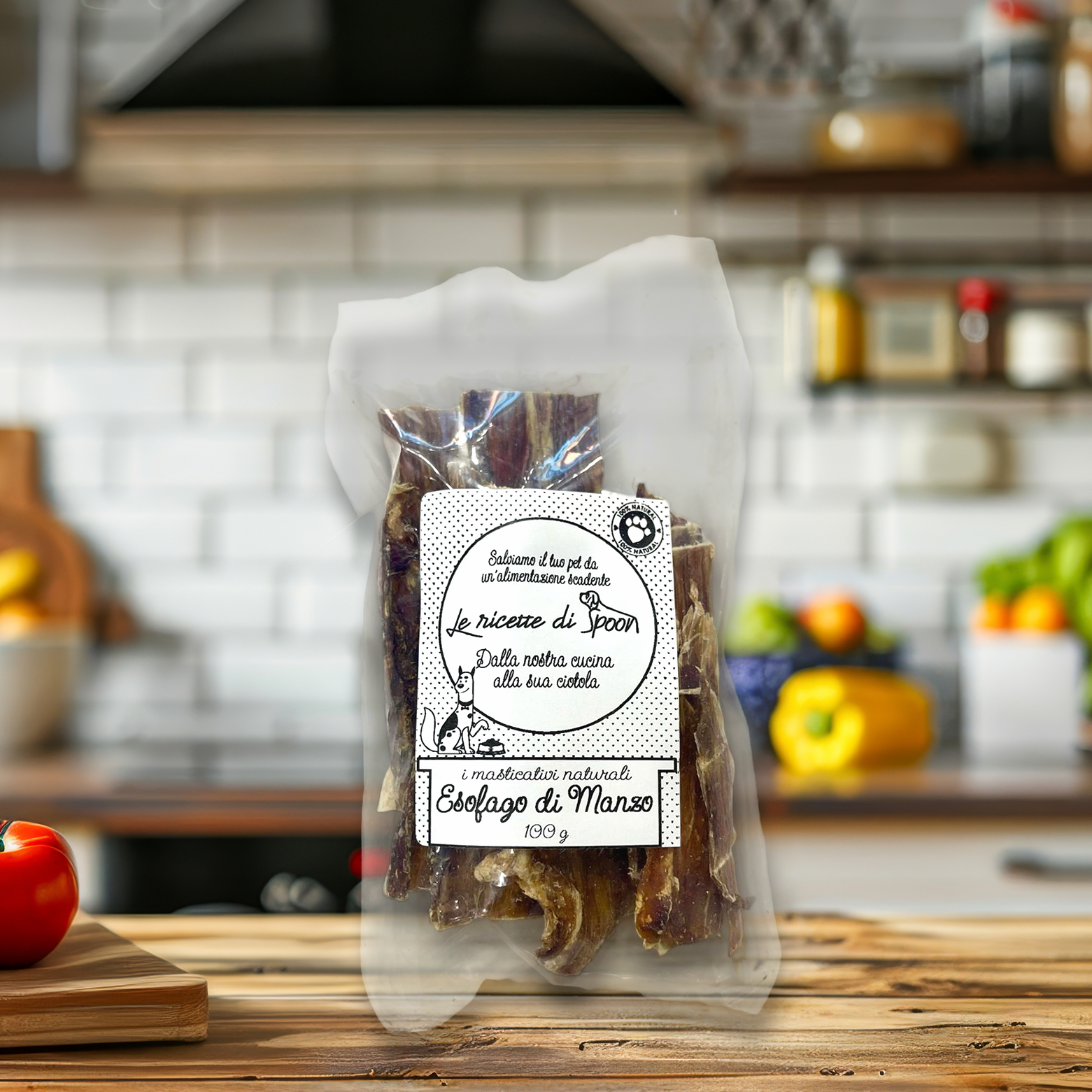 Snack funzionale Naturale per Cani: Esofago di Manzo essicato lentamente in forno  100 g