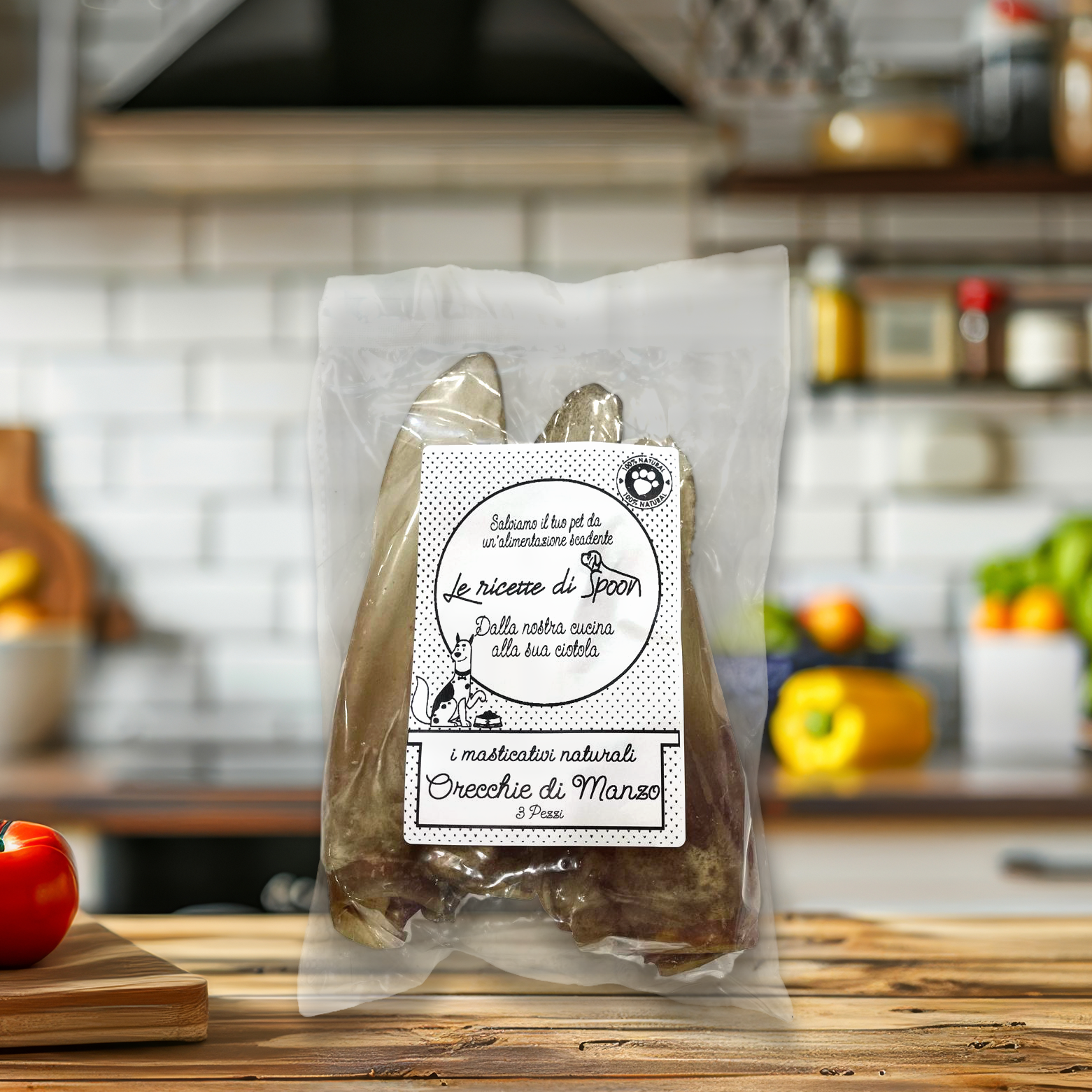 Snack funzionale Naturale per Cani: Orecchie di Manzo essiccate lentamente in forno 3 Pezzi