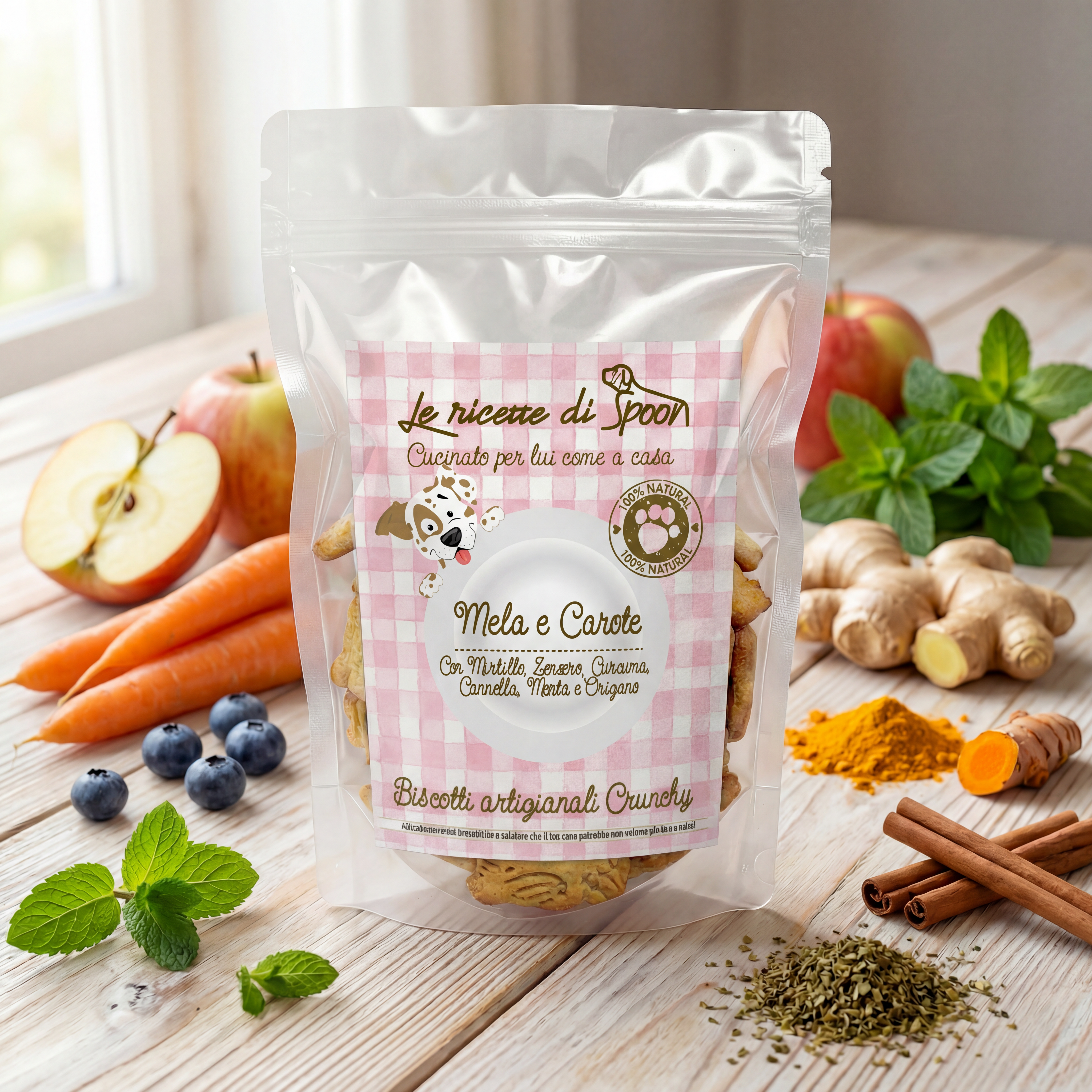 Deliziosi biscotti per cane artigianali Superfood alla Mela e Carote 200 gr