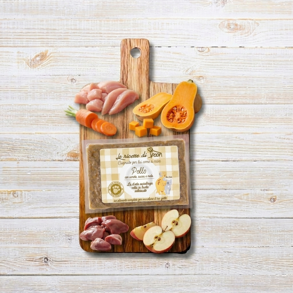 Pappa Casalinga alimento completo per Gatto adulto: Pollo con Carote, Zucca e Mela cotta in busta sottovuoto 85g