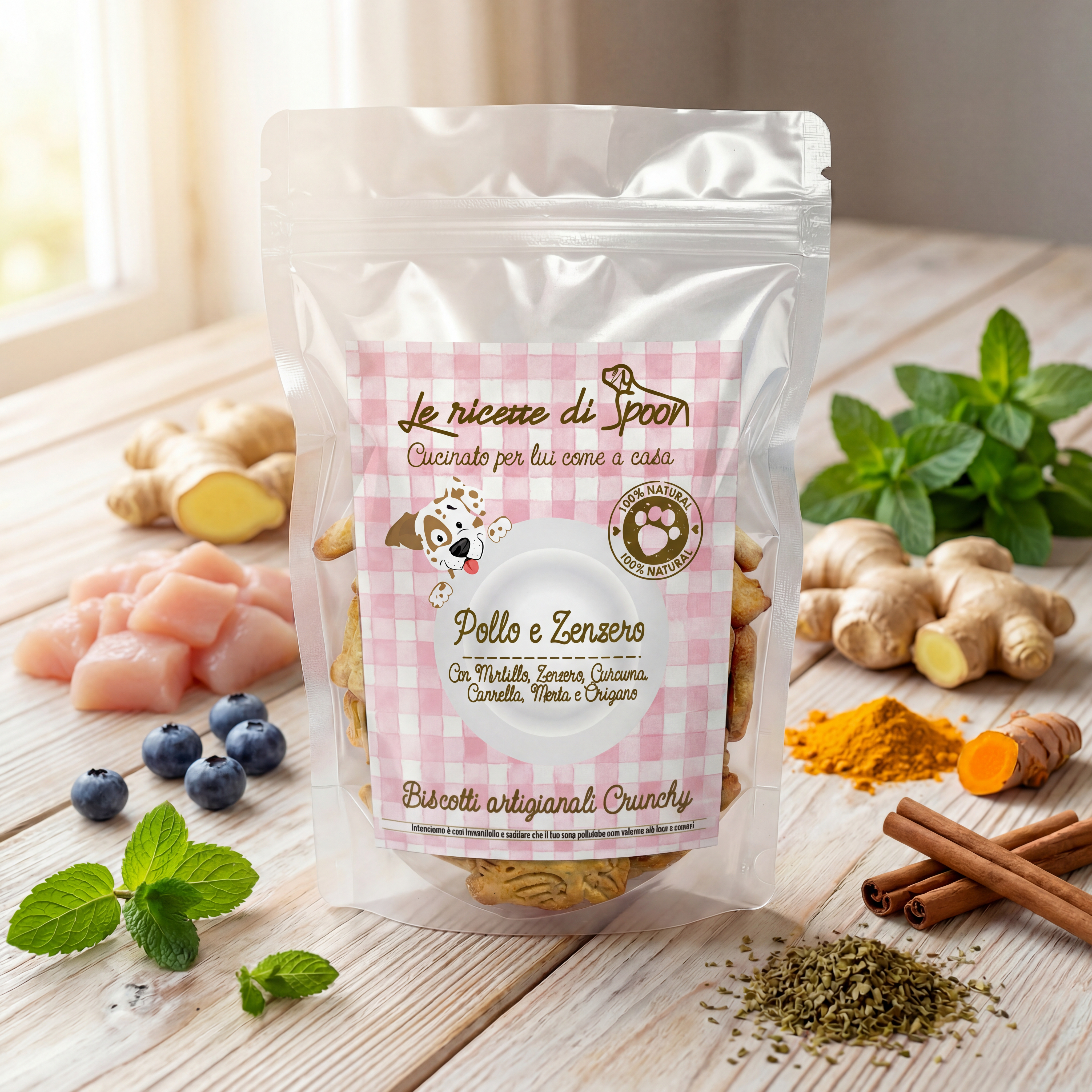 Deliziosi biscotti per cane artigianali Superfood al Pollo e Zenzero 200 gr