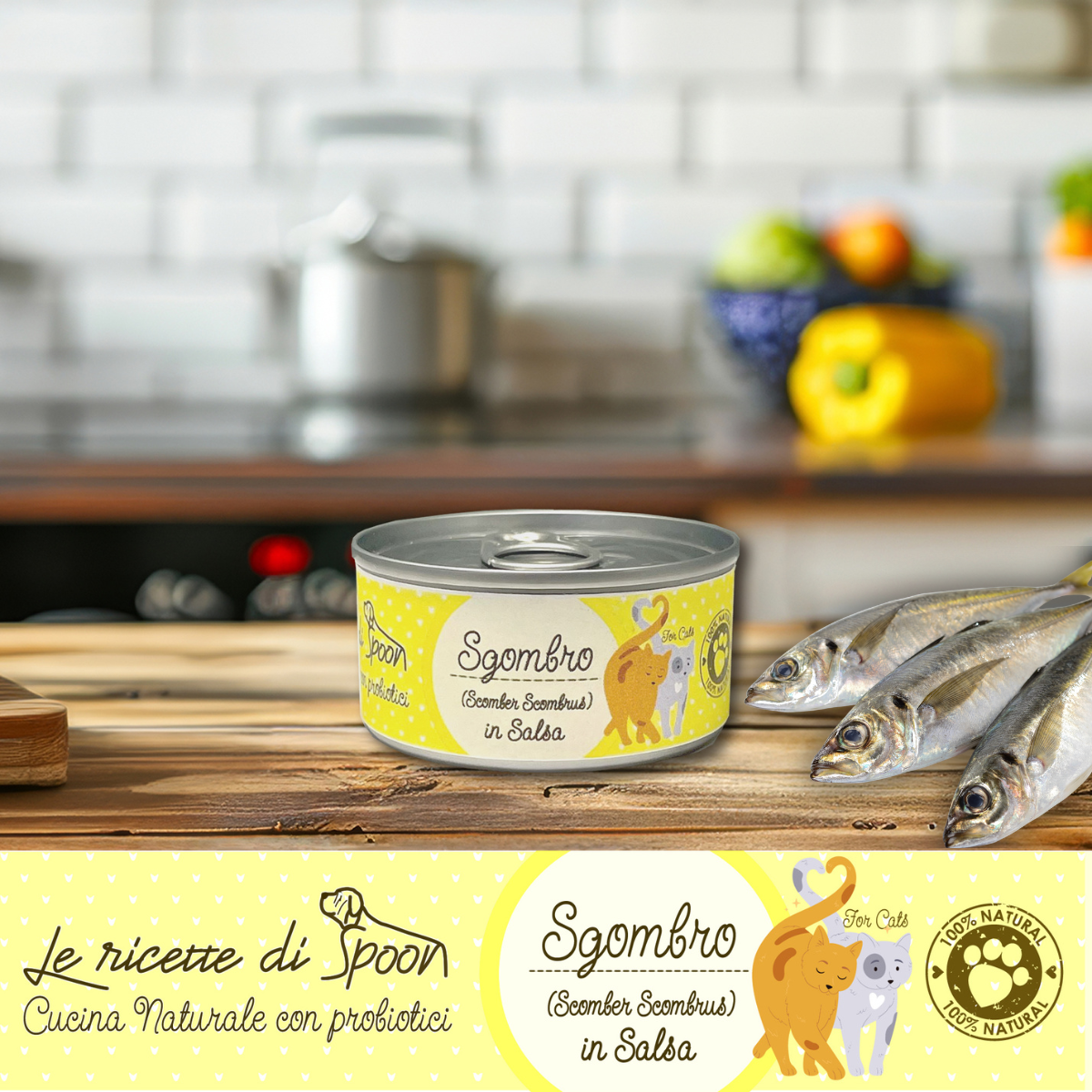 Deliziosi straccetti per Gatto Adulto: SGOMBRO preparato crudo e cotto al vapore in una salsa densa con probiotici naturali 85 gr
