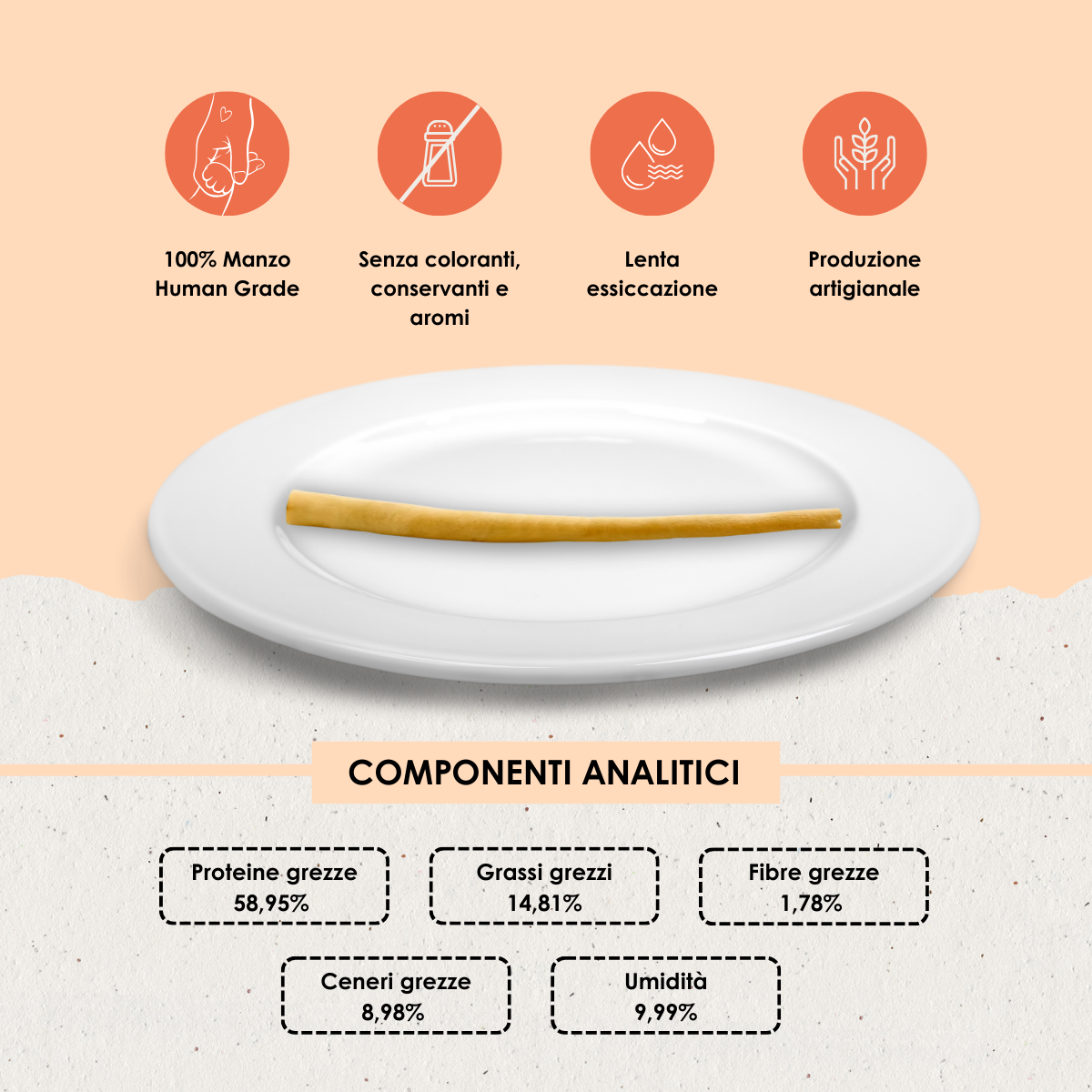 Snack funzionale Naturale per Cani: Coda di Manzo essiccata al naturale 100 g (4 Pz da 15cm)