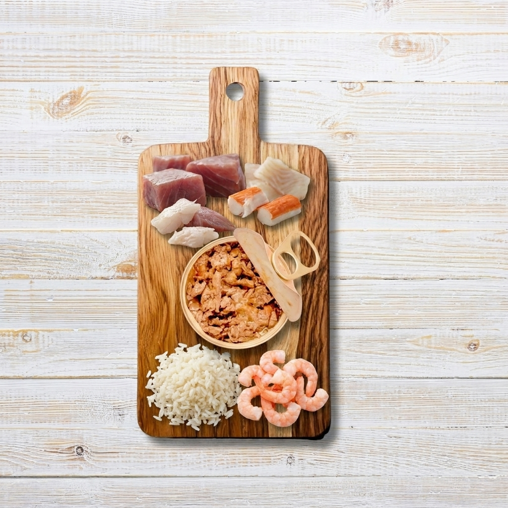 Le Ricette Semplici | Umido Naturale | Tonnetto Pelamis e Gamberetti Rosa, acqua di cottura ed un pizzico di riso, cotti al vapore in vasetto 70 g