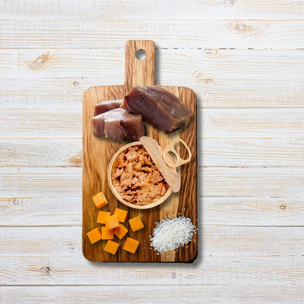 Le Ricette Semplici | Umido Naturale - Tonnetto Pelamis e Zucca di Campo, acqua di cottura ed un pizzico di riso, cotti al vapore in vasetto 70 g