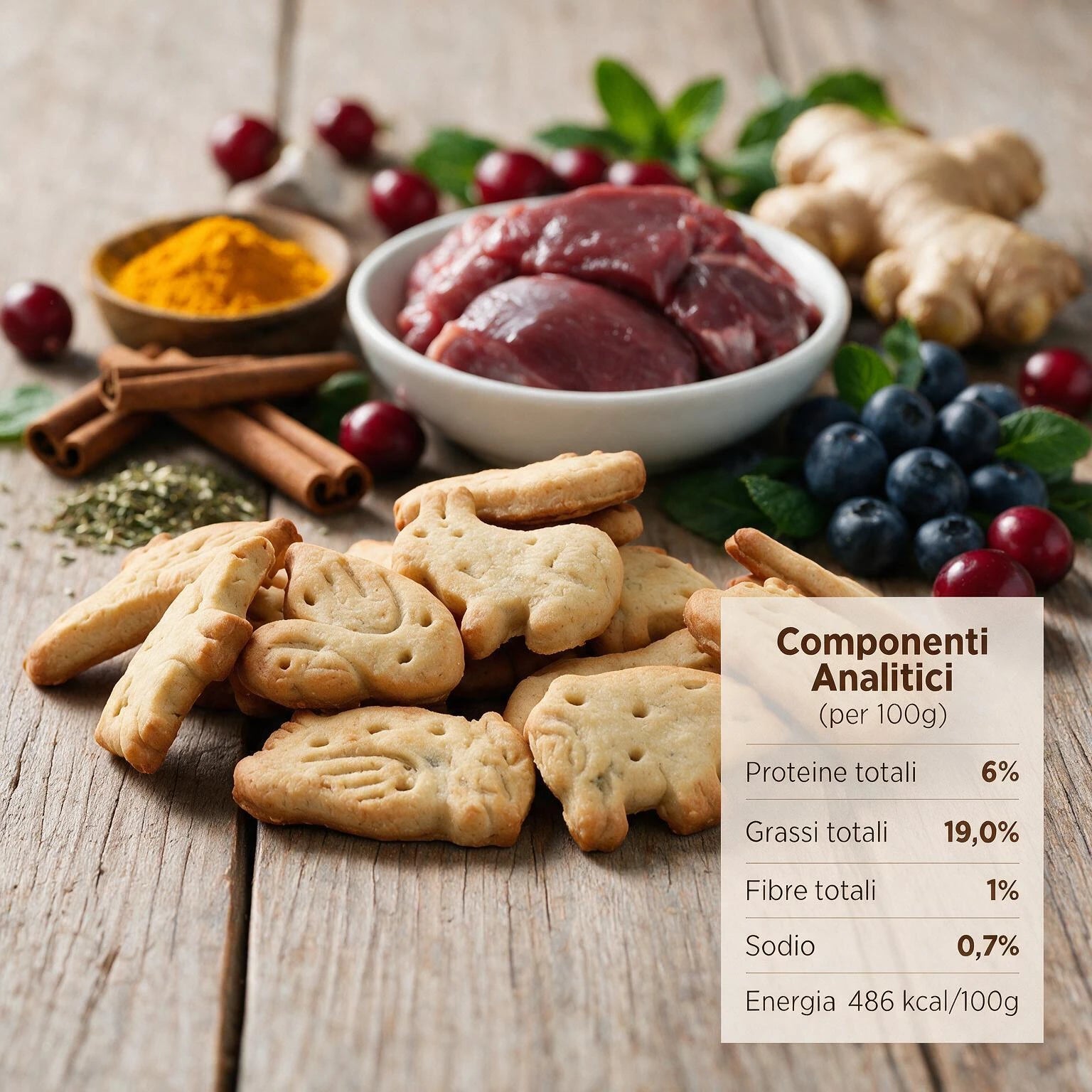 Deliziosi biscotti per cane artigianali Superfood Anatra e Mirtilli 200 gr