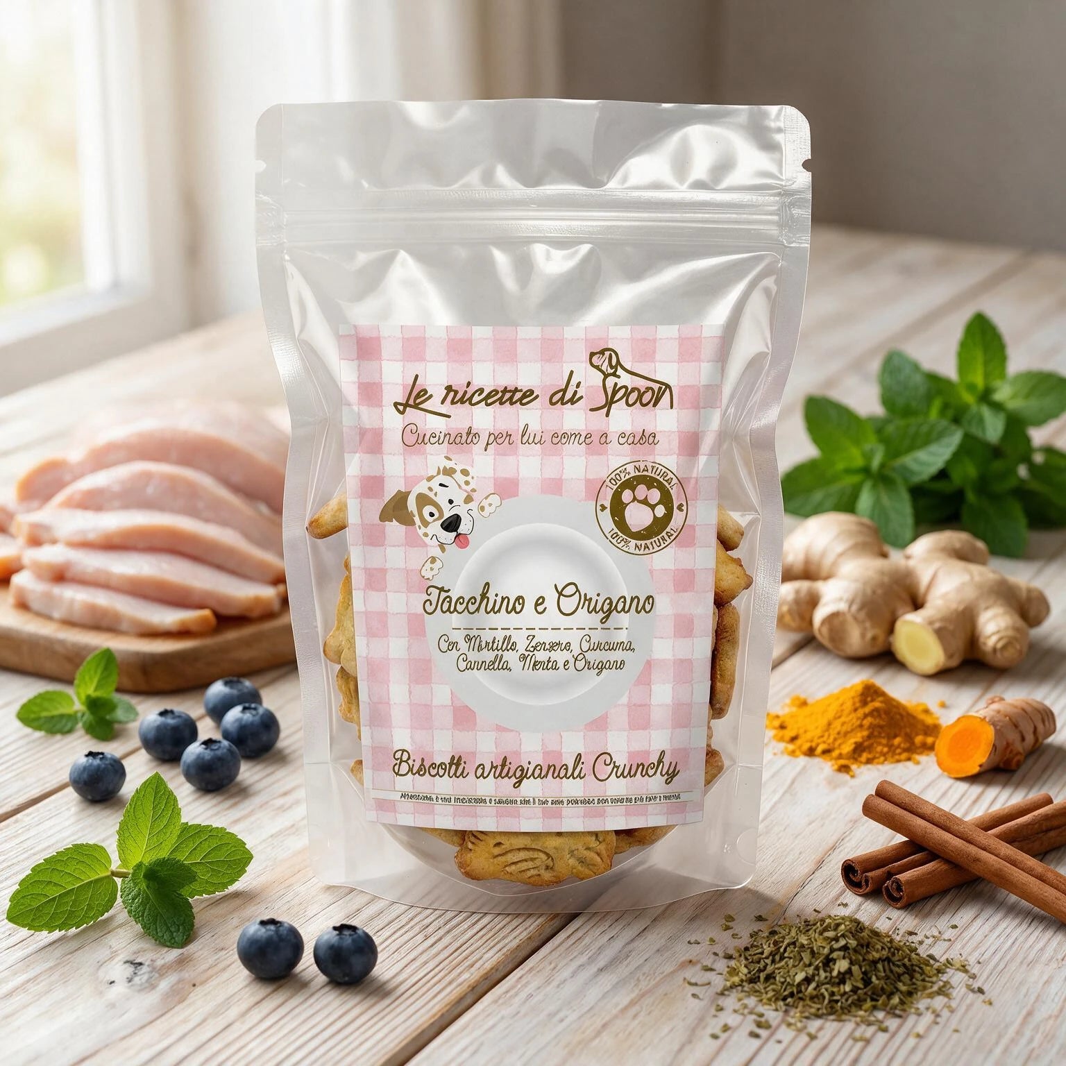 Deliziosi biscotti per cane artigianali Superfood Tacchino e Origano 200 gr