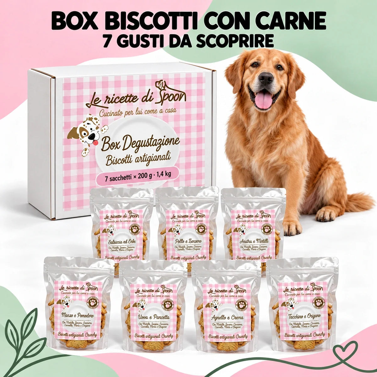 Box degustazione biscotti artigianali per cane con-carne, sacchetti da 200 g, Le Ricette di Spoon