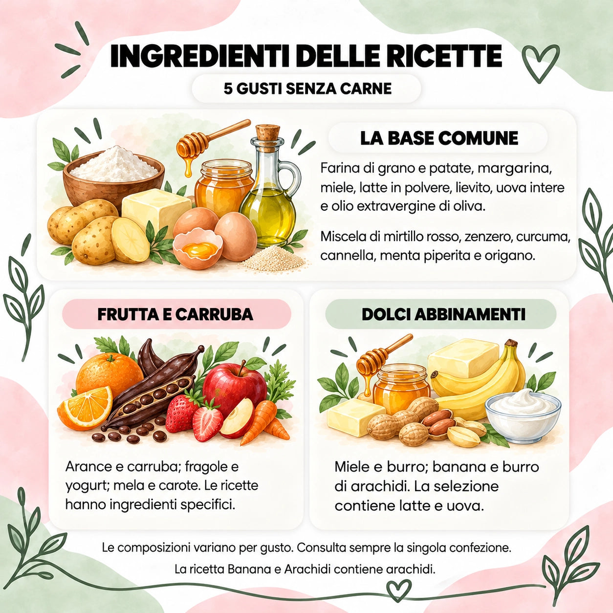Ingredienti della box biscotti senza-carne, illustrazioni ad acquerello
