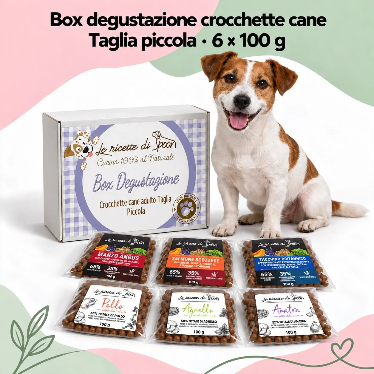 Box degustazione crocchette cane adulto taglia piccola – sei pacchetti da 100 g