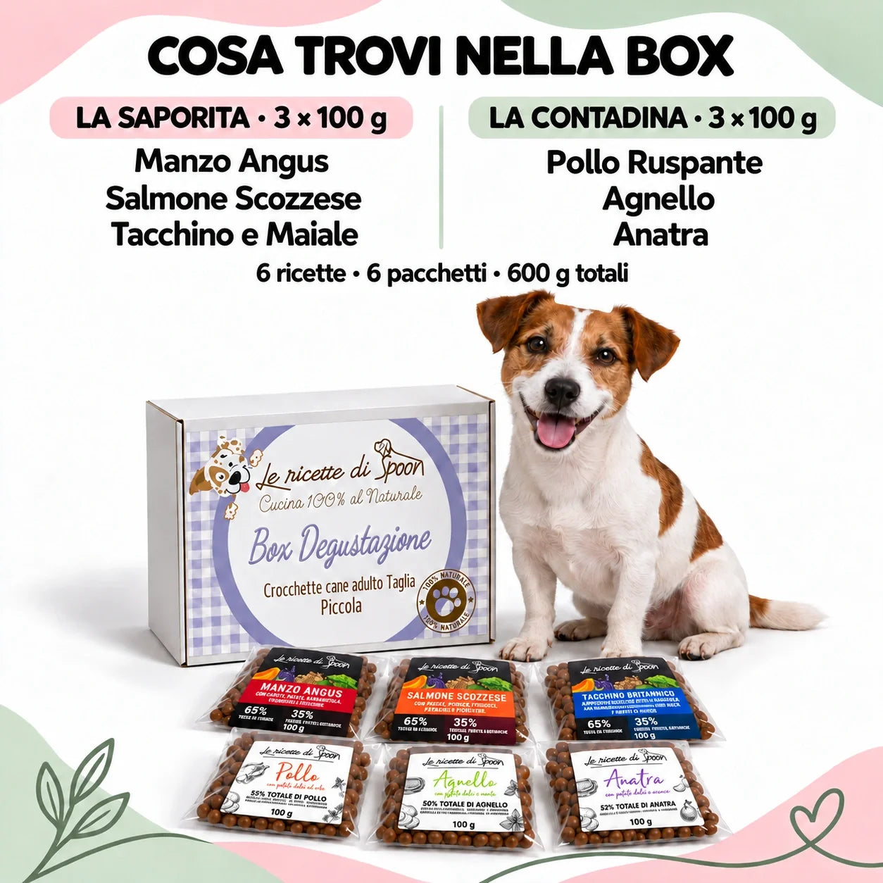 Box degustazione crocchette cane adulto taglia piccola – sei pacchetti da 100 g