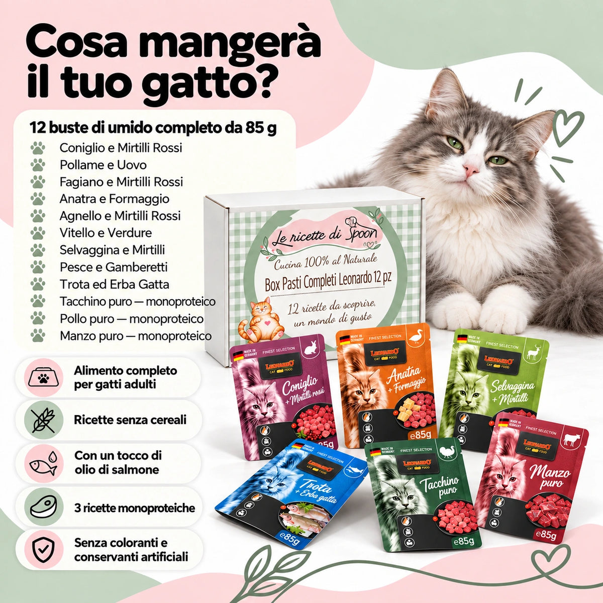 Cosa mangerà il tuo gatto — 12 gusti Leonardo