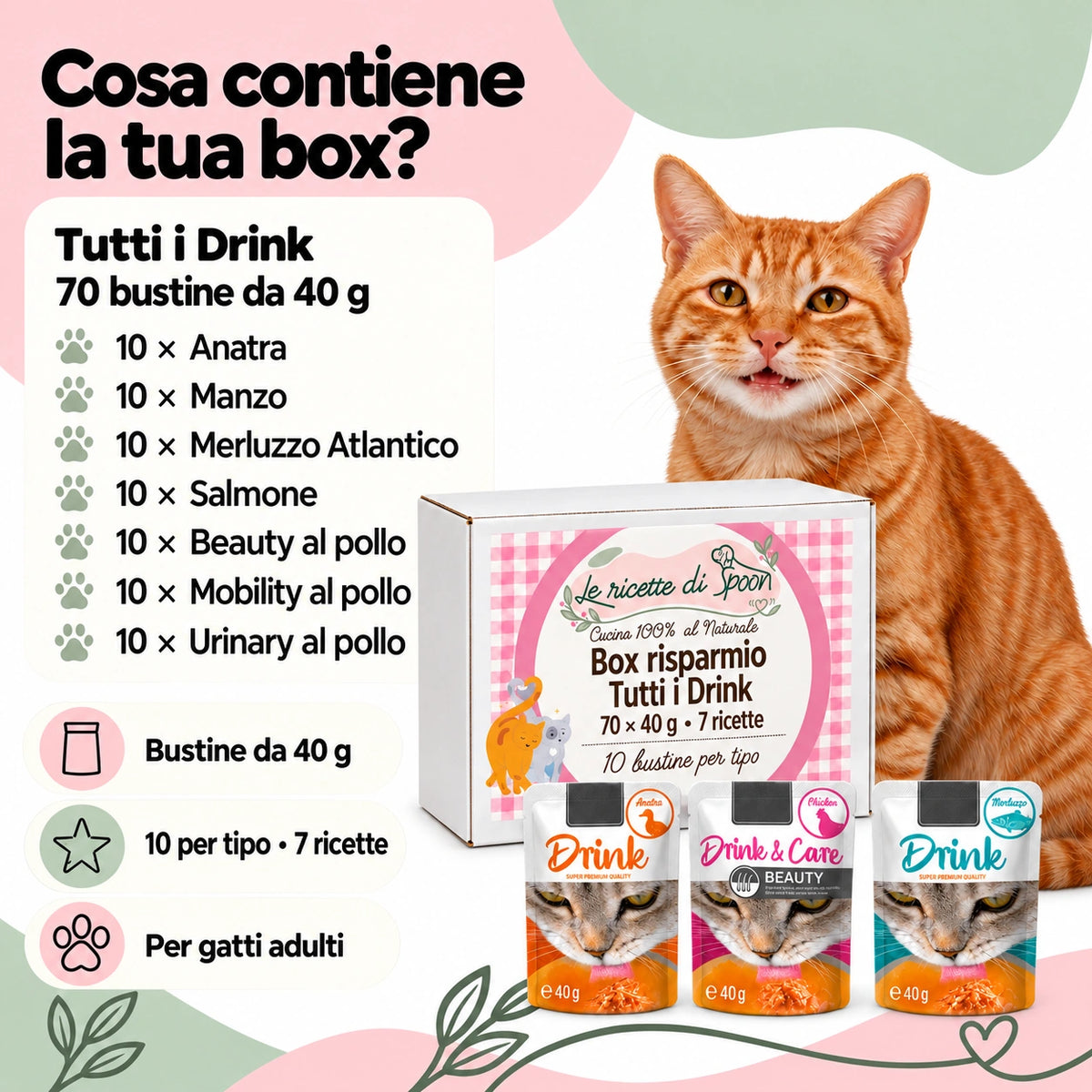 Box Risparmio Tutti i Drink gatto — 70 × 40 g — contenuto