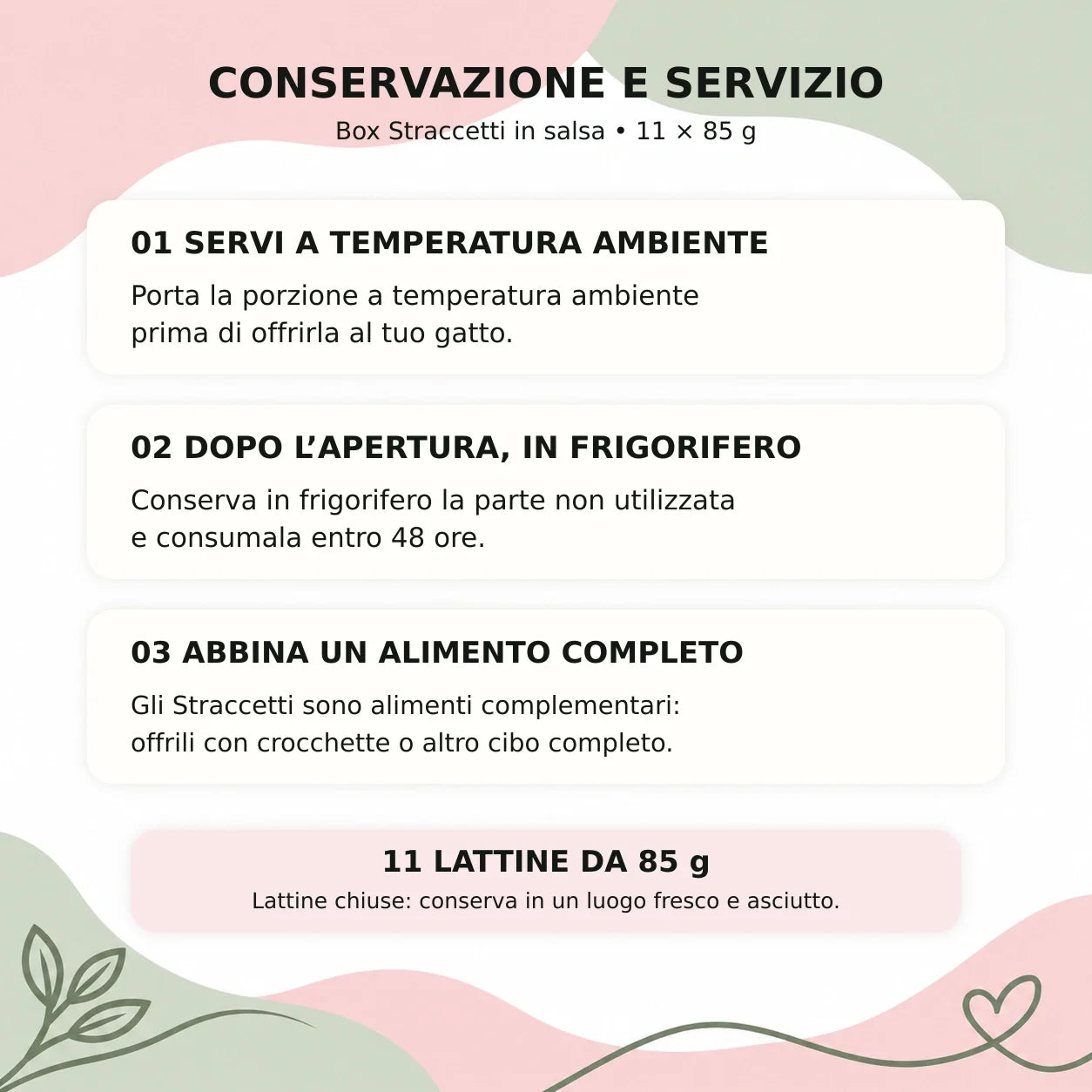 Box Straccetti gatto: conservazione e servizio delle lattine da 85 g