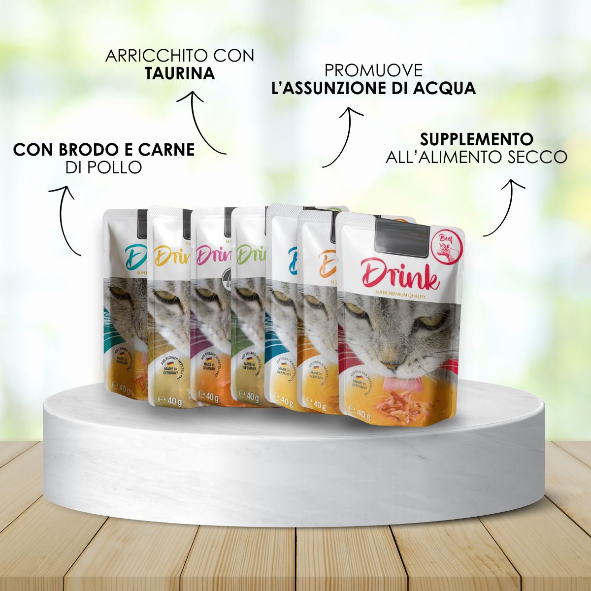 Box degustazione Tutti i Drink (14x40gr) per un’adeguata idratazione del tuo gatto