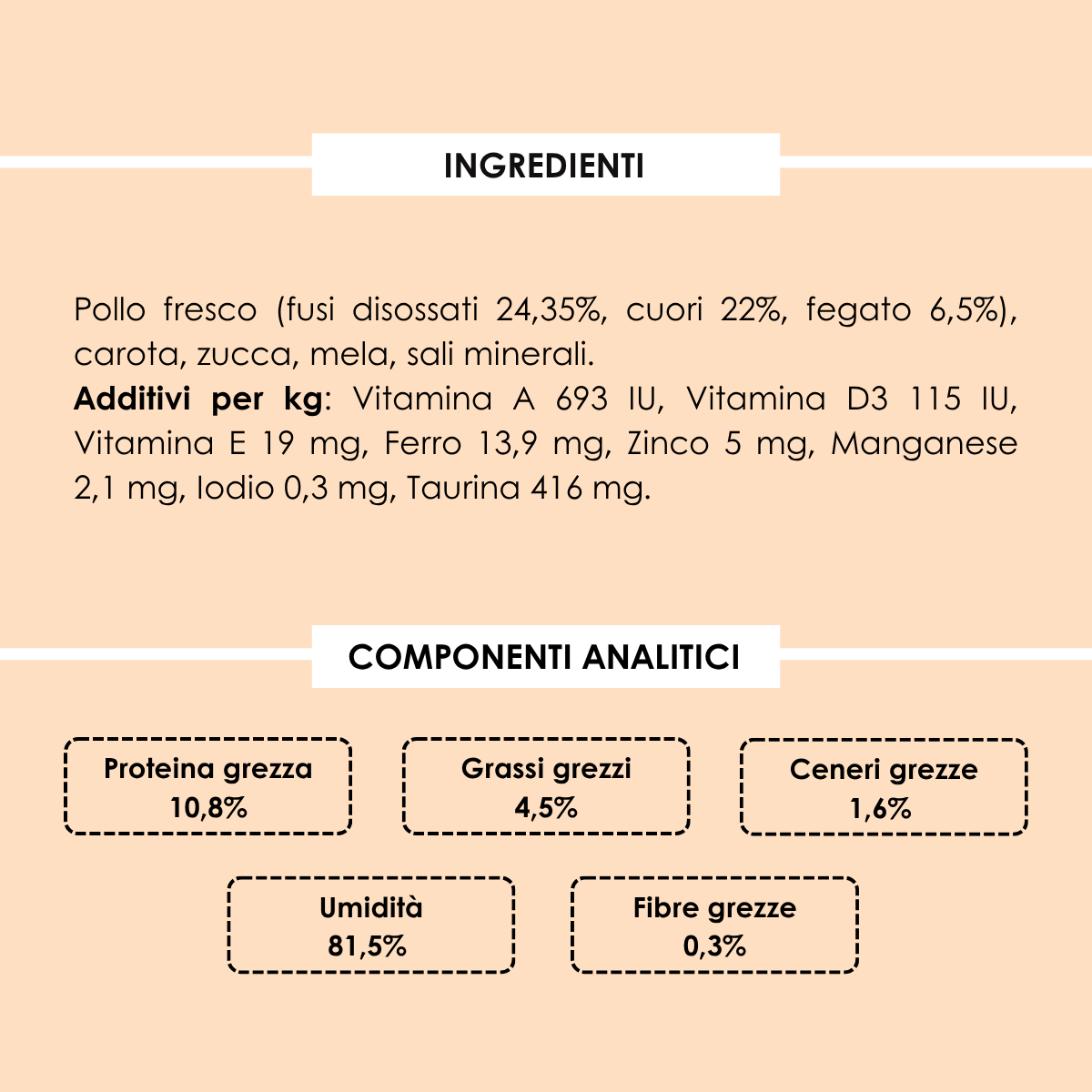 Pappa Casalinga alimento completo per Gatto adulto: Pollo con Carote, Zucca e Mela cotta in busta sottovuoto 85g