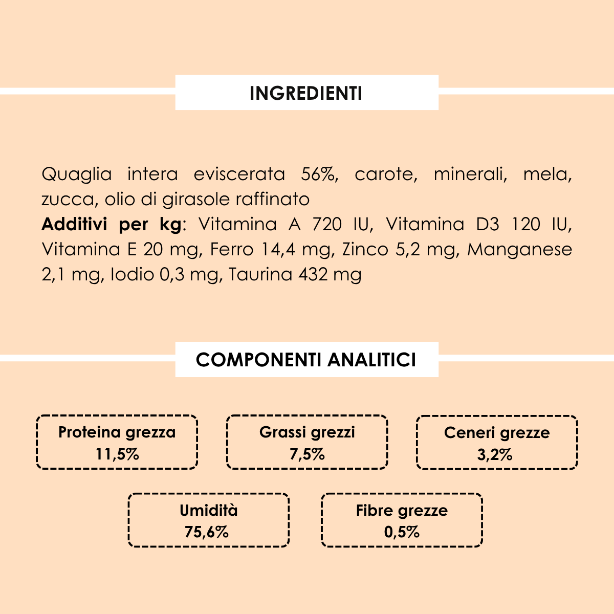 Pappa Casalinga alimento completo per Gatto adulto: Quaglia con Carota, Mela e Zucca cotta in busta sottovuoto 85g