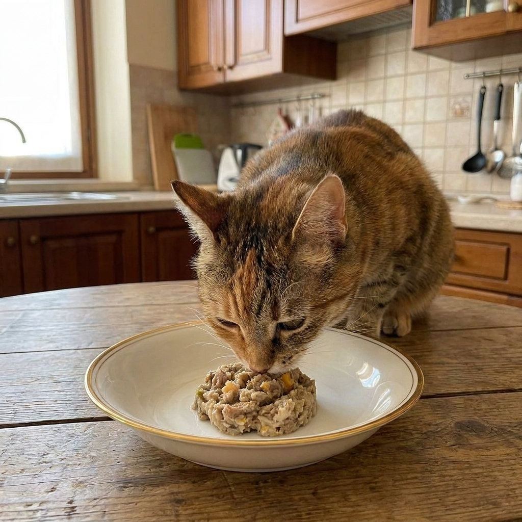 Pappa Casalinga alimento completo per Gatto adulto: Quaglia con Carota, Mela e Zucca cotta in busta sottovuoto 85g