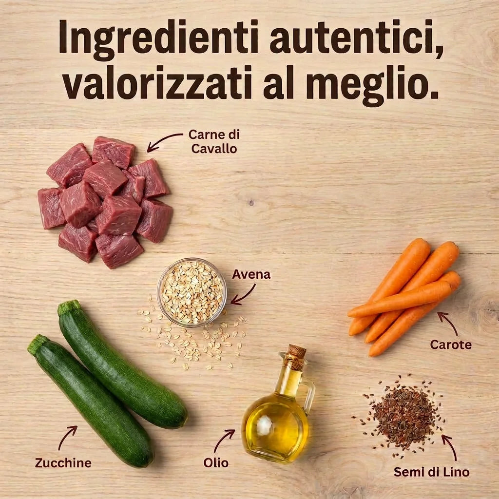 La BARF in Busta — Cavallo Fresco con Carote e Zucchine | Alimento completo per Cane adulto