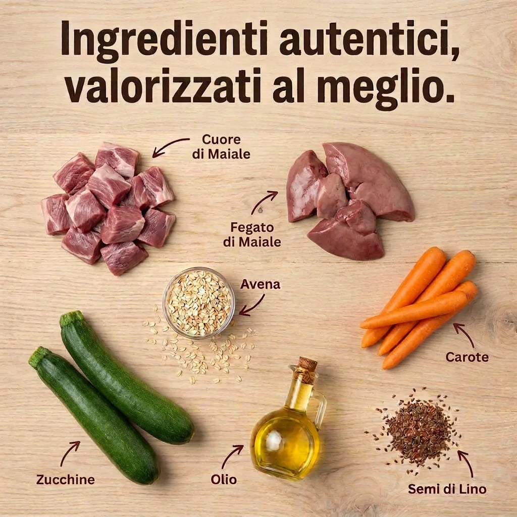 La BARF in Busta — Maiale Fresco con Carote e Zucchine | Alimento completo per Cane adulto