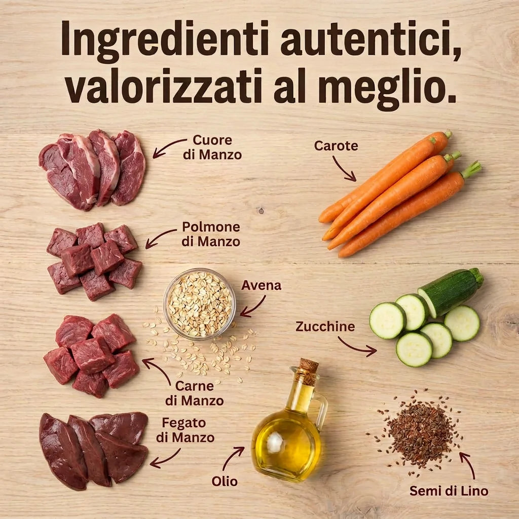 La BARF in Busta — Manzo Fresco con Carote e Zucchine | Alimento completo per Cane adulto