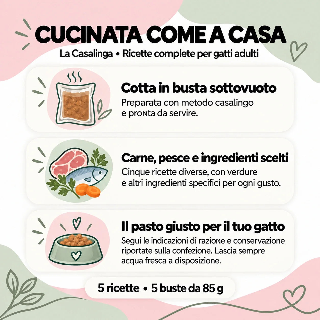 La Casalinga gatto pollo, 85 g – metodo e servizio
