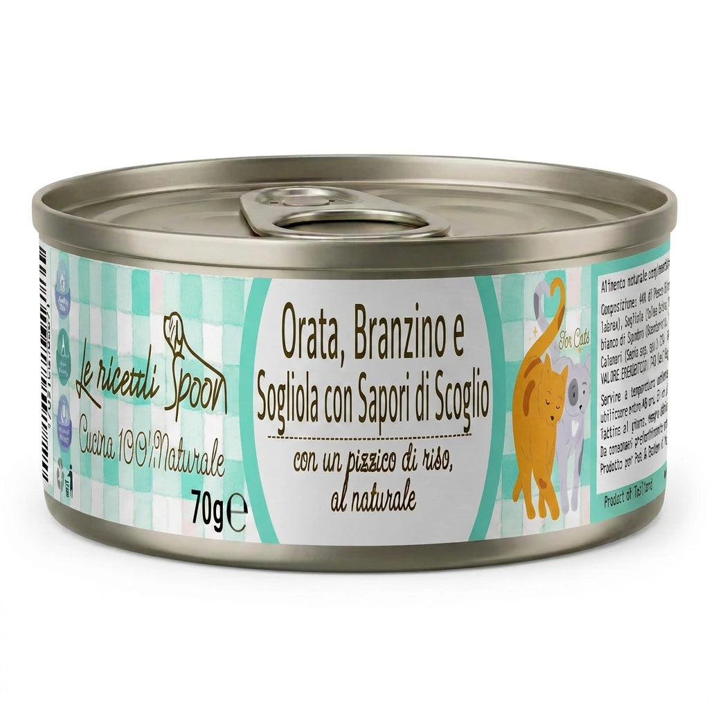 Le Ricette Semplici | Umido Naturale | Orata, Branzino e Sogliola con Sapori di Scoglio, acqua di cottura ed un pizzico di riso, cotti al vapore in lattina 70 g