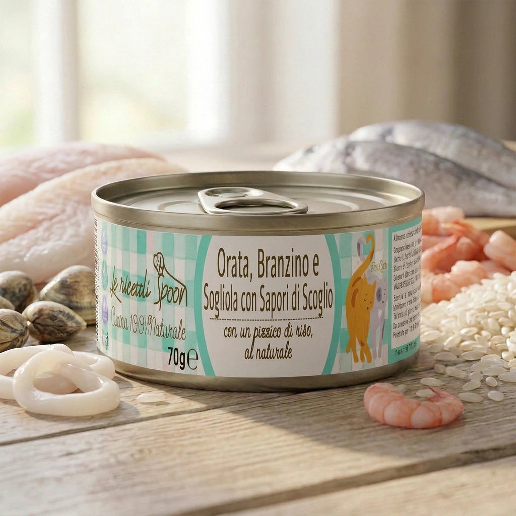 Le Ricette Semplici | Umido Naturale | Orata, Branzino e Sogliola con Sapori di Scoglio, acqua di cottura ed un pizzico di riso, cotti al vapore in lattina 70 g