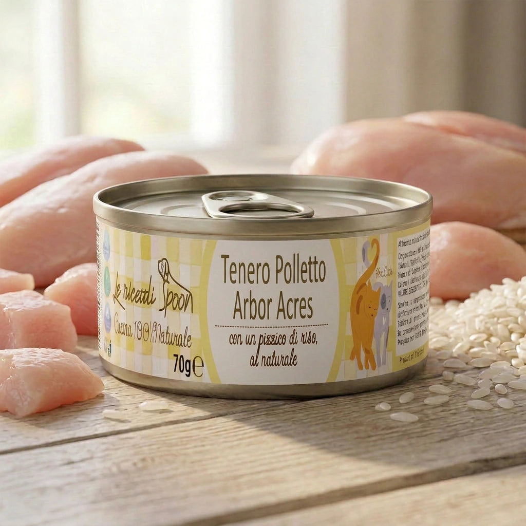 Le Ricette Semplici | Umido Naturale | Tenero Polletto Arbor Acres, acqua di cottura ed un pizzico di riso, cotti al vapore in lattina 70 g