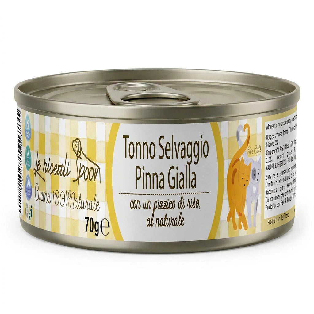 Le Ricette Semplici | Umido Naturale - Tonno Selvaggio Pinna Gialla, acqua di cottura ed un pizzico di riso, cotti al vapore in lattina 70 g