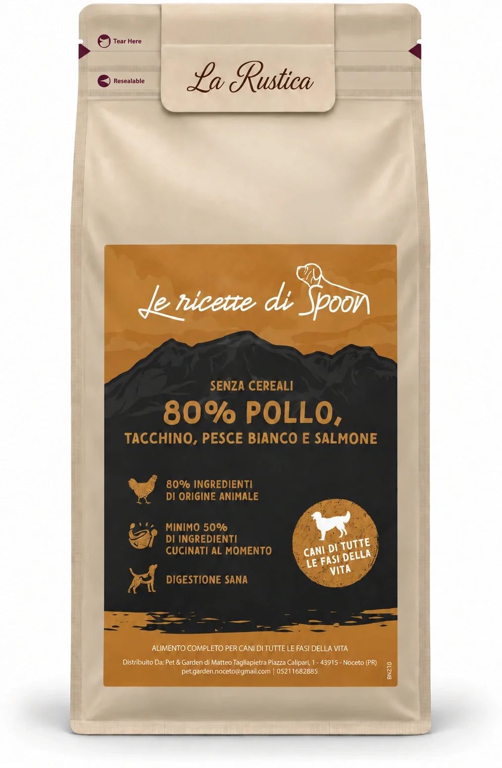 Le Ricette di Spoon La Rustica pollo tacchino pesce bianco salmone – sacco su sfondo bianco