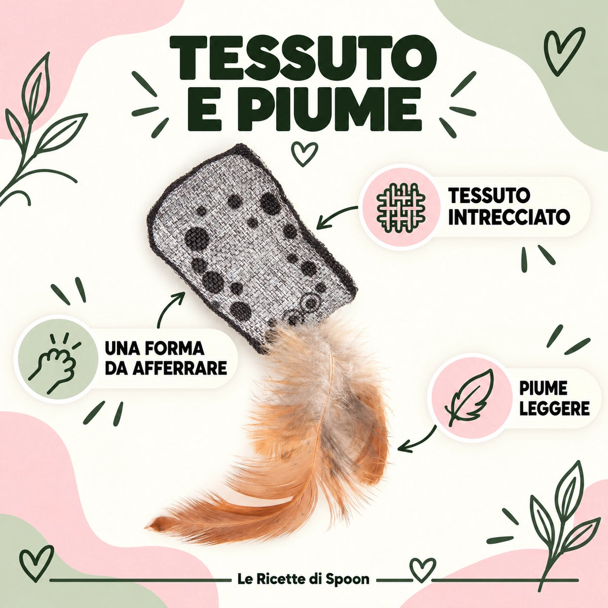 Cuscinetto marino maculato con erba gatta e piume | Le Ricette di Spoon | tessuto e piume