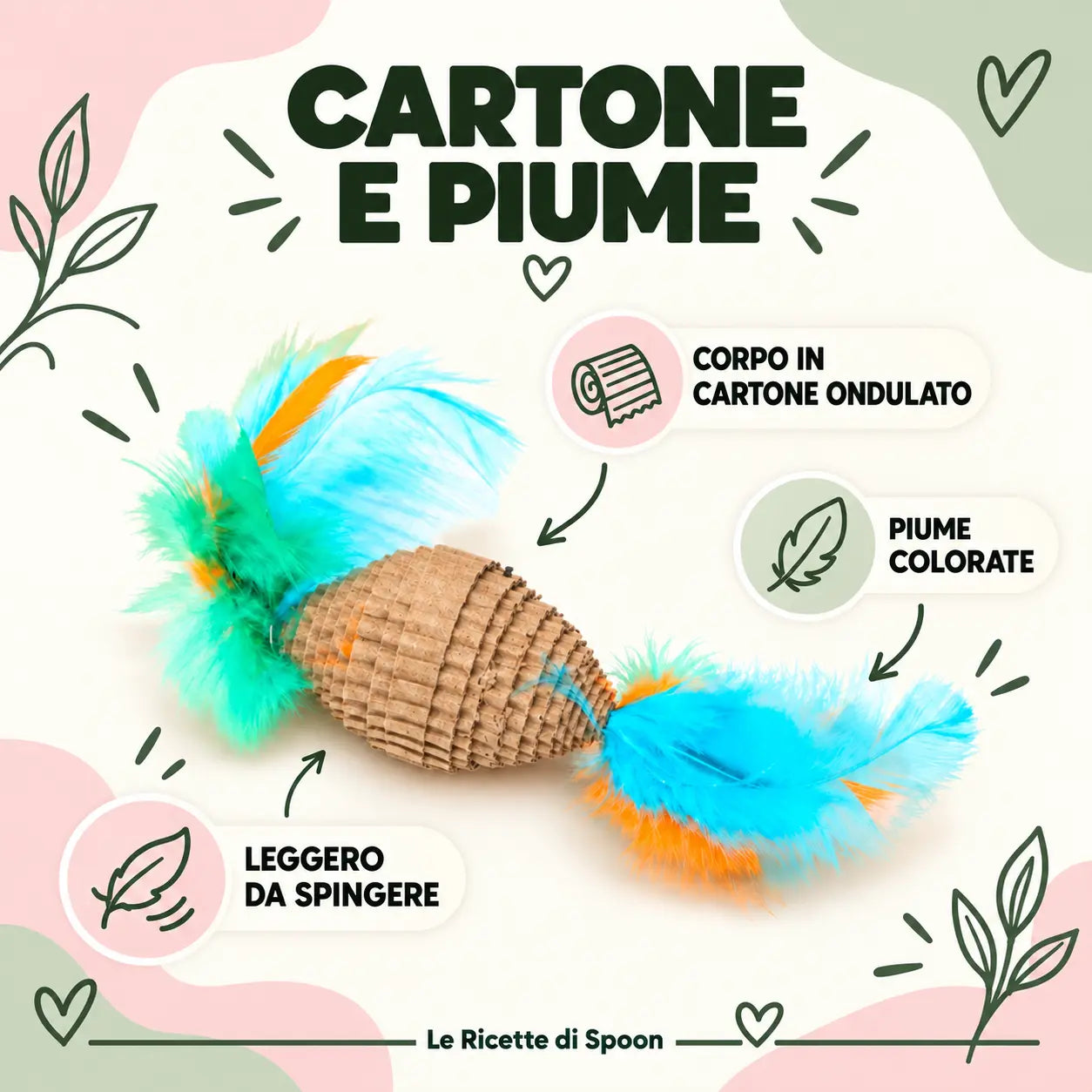 Mini palla ovale in cartone con piume | Le Ricette di Spoon | infografica 1 con testi lineari