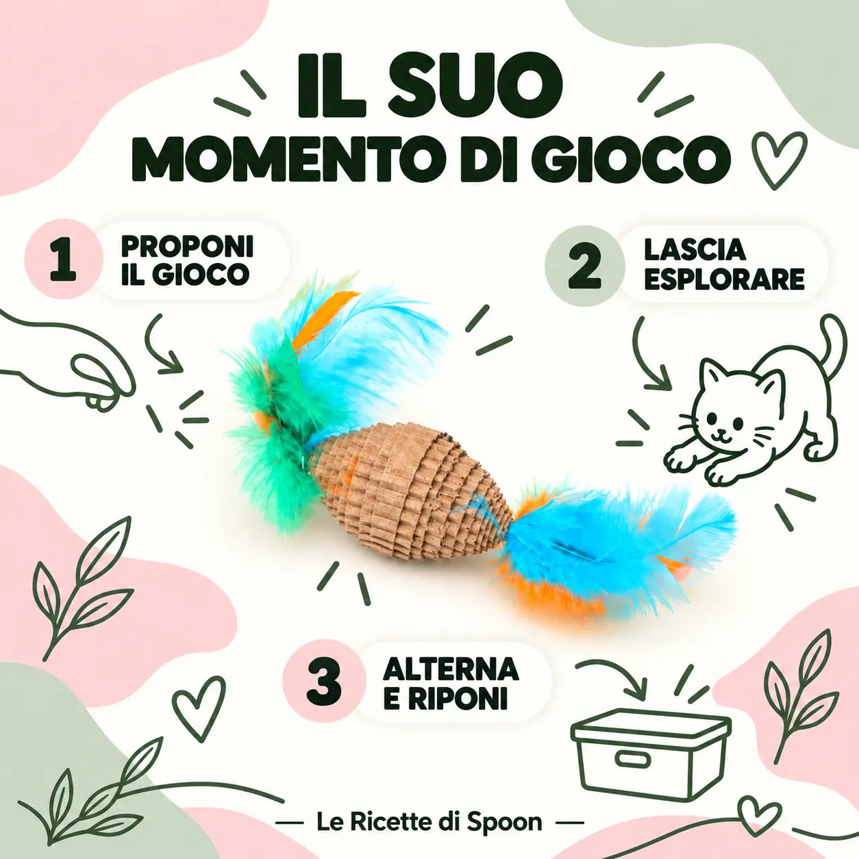 Mini palla ovale in cartone con piume | Le Ricette di Spoon | infografica 3 con testi lineari